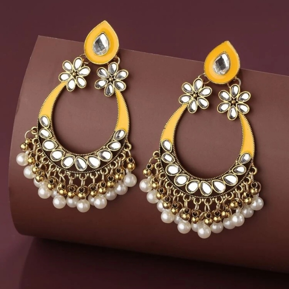 NWTYellow kundan style jhumka/ pakistani Indian jewellery/Indian wedding jewelry